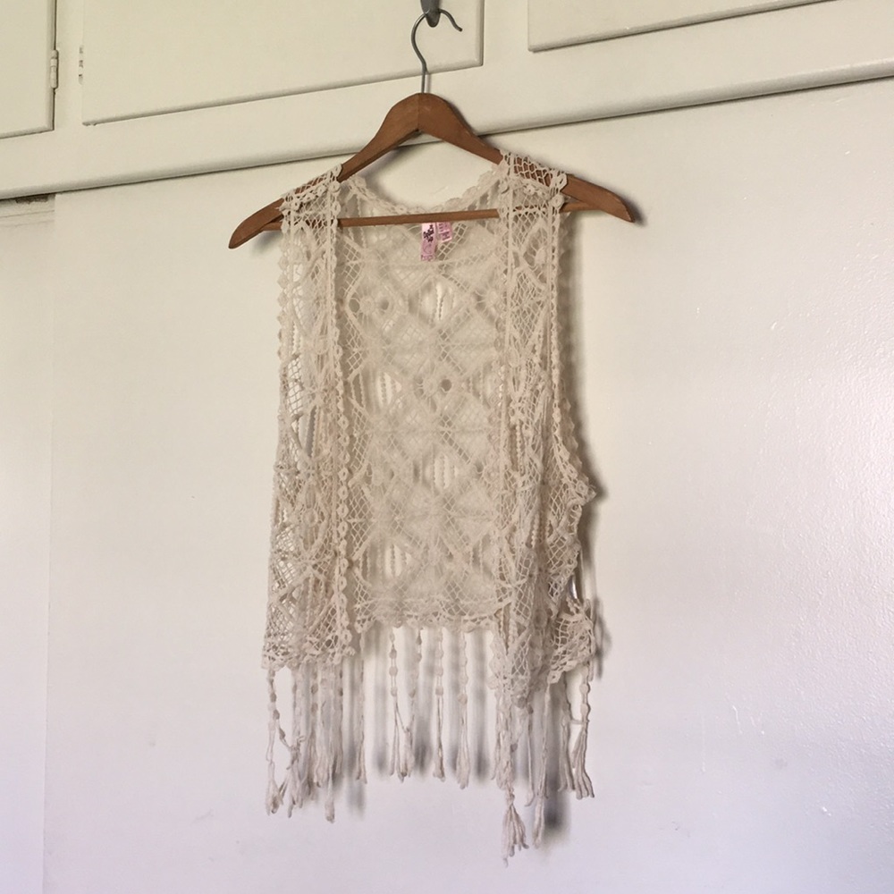 Crocheted lace vest